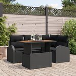 vidaXL Set de salle à manger de jardin 5 pièces avec coussins noirs en poly rotin
