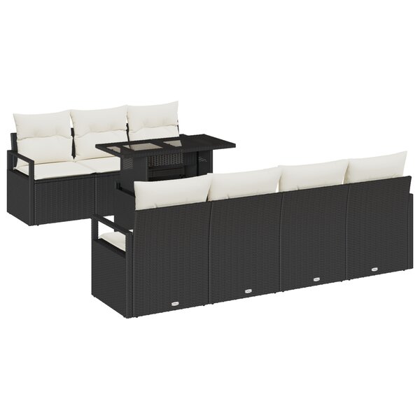 Ensemble de canapés de jardin 8 pièces avec coussins en rotin noir poly