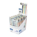 Milan P1 Silver Présentoir de 14 Paquets de 4 Stylos Bille Rétractable - Pointe Ronde 1mm - Rubber Touch - Couleurs Assorties