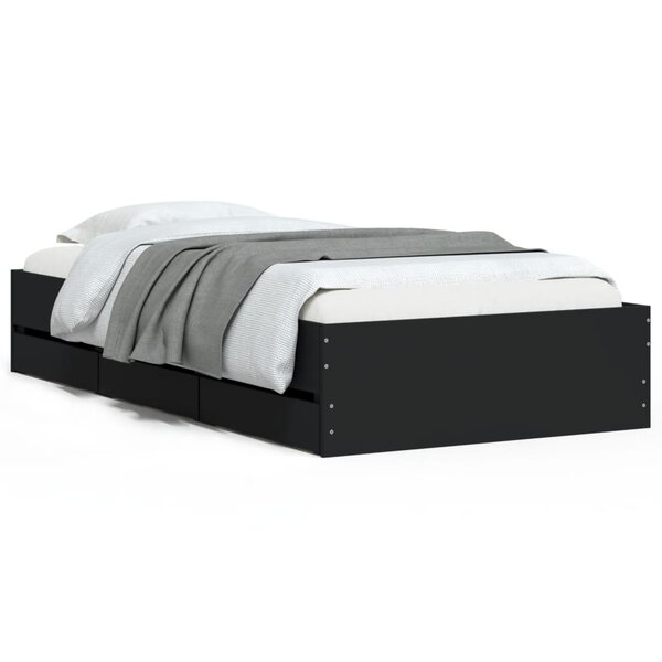 vidaXL Cadre de lit avec tiroirs sans matelas noir 100x200 cm