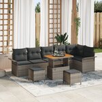 Ensemble de Canapés de Jardin 9 Pièces avec Coussins Gris Poly Rotin Acacia