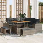 vidaXL Ensemble de canapé de jardin 8 pièces avec coussins gris poly rotin acacia
