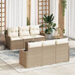 vidaXL Ensemble de Canapés de Jardin de 7 Pièces avec Coussins Beige en Rotin Synthétique