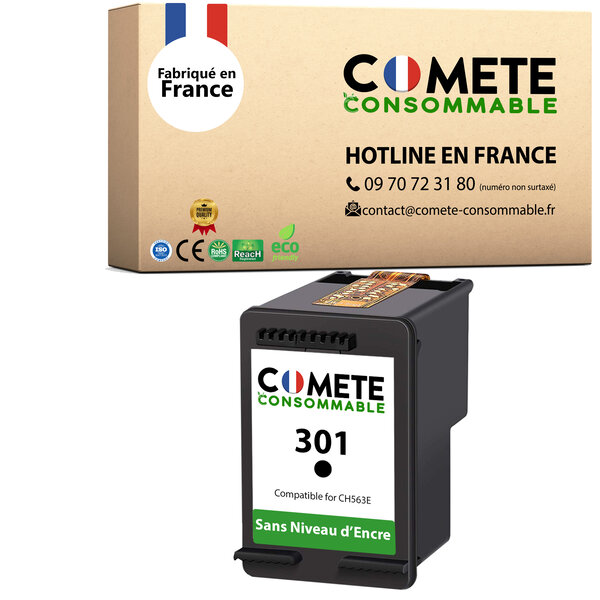 COMETE, Entreprise Française - 301XL - 1 Cartouche d'Encre Compatible avec HP 301 XL Noire - sans Affichage du Niveau d'encre - pour Cartouche HP 301