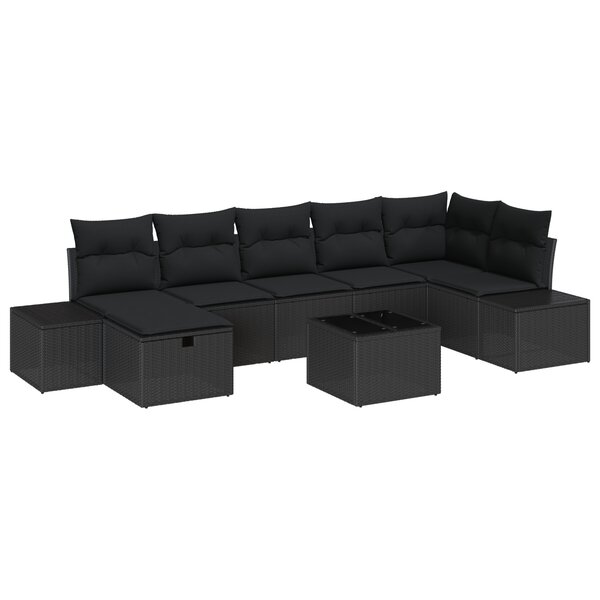vidaXL Ensemble de canapé de jardin de 8 pièces avec coussins noir rotin synthétique