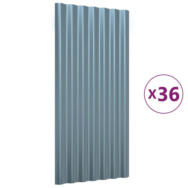 vidaXL Panneaux de toiture 36 Pièces Acier enduit de poudre Gris 80x36 cm