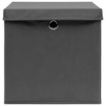 vidaXL Boîtes de rangement avec couvercle 10 Pièces Gris 32x32x32cm Tissu