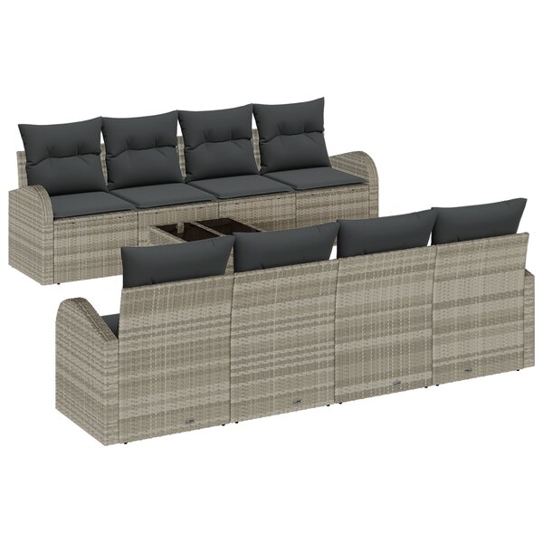 Ensemble de canapé de jardin 9 pièces vidaXL avec coussins Gris clair Poly Rattan