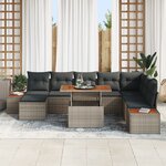 vidaXL Ensemble de salle à manger de jardin 9 pièces avec coussins en gris poly rotin acacia