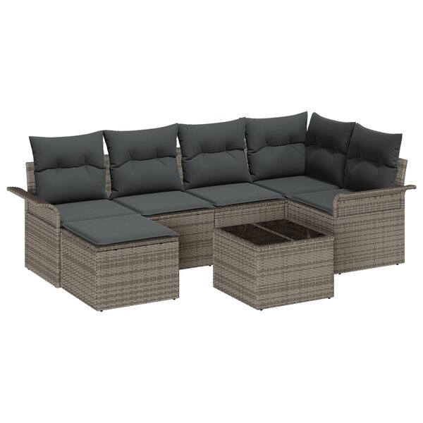 Ensemble de canapé de jardin 6 pièces avec coussins noirs en poly rotin