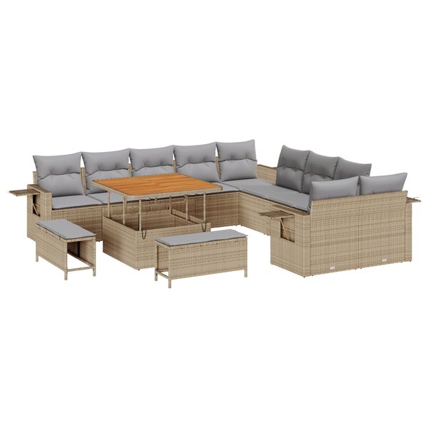 Ensemble de Canapé de Jardin vidaXL 13 pièces avec coussins Beige Poly Rattan Acacia