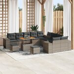 Ensemble de canapé de jardin 13 pièces avec coussins gris en rotin synthétique acacia