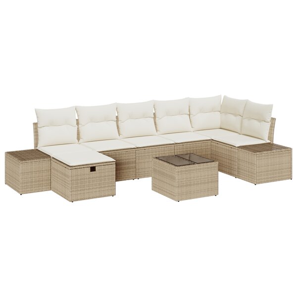 vidaXL Ensemble de 8 Pièces avec Coussins Beige en Poly Rotin