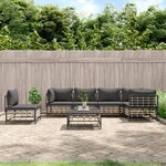 vidaXL Salon de jardin 7 Pièces avec coussins anthracite résine tressée