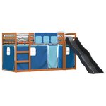 vidaXL Lit superposé avec toboggan et rideaux bleu 90x200 cm