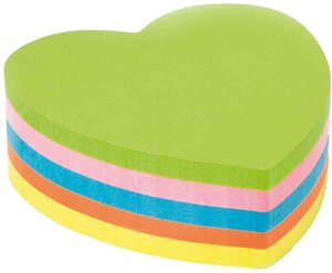 Bloc notes autocollantes 'Coeur' 70 x 70 mm Néon 5 Couleurs 250 f KORES