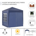 Tonnelle de jardin tente pliante barnum pop-up 2 x 2 m 4 parois latérales amovibles 2 fenêtres sac de transport pour camping  festival  plage  jardin bleu