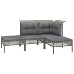 Salon de jardin meuble d'extérieur ensemble de mobilier 4 pièces avec coussins gris résine tressée 02_0016144