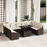 vidaXL Ensemble de canapé de jardin de 10 pièces avec coussins Marron en poly rotin