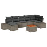 vidaXL Ensemble de Canapés Jardin 8 pièces avec Coussins Gris Rattan Poly Acacia