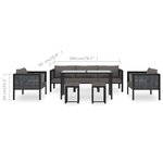 vidaXL Salon de jardin 8 Pièces avec coussins Résine tressée Anthracite