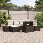 vidaXL Ensemble de canapé de jardin 7 pièces avec coussins marron en poly rotin