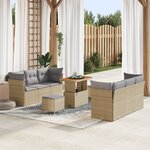 Ensemble de canapé de jardin 9 pièces avec coussins beige en poly rattan acacia