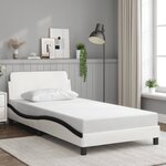 vidaXL Cadre de lit sans matelas blanc et noir 100x200 cm similicuir