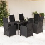 vidaXL Ensemble à manger de jardin coussins 7Pièces Noir Résine tressée
