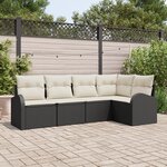 Ensemble de Canapé de Jardin vidaXL 5 Pièces avec Coussins Noir Poly Rattan