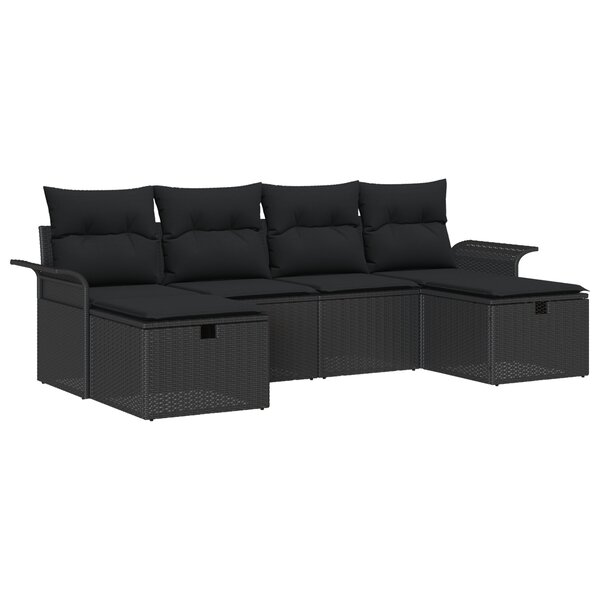 vidaXL Ensemble de canapé de jardin 6 pièces avec coussins noir poly rotin