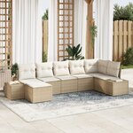 vidaXL Ensemble de 7 pièces de canapé de jardin Beige avec coussins en Rotin