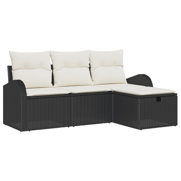 vidaXL Ensemble de Canapé de Jardin 4 Pièces avec Coussins Noir Poly Rattan
