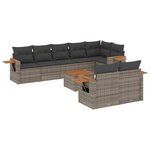 vidaXL Salon de jardin 9 Pièces avec coussins gris résine tressée