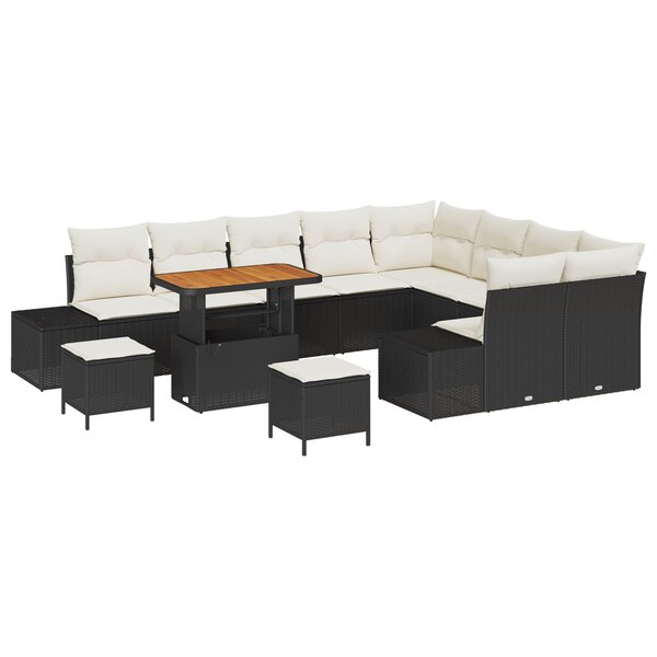 Ensemble de 12 pièces de sofa de jardin avec coussins Noir Poly Rattan Acacia