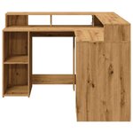 Bureau table poste de travail meuble d'ordinateur informatique étude avec lumières LED chêne artisanal bois d'ingénierie brun 02_0023419