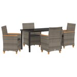 vidaXL Ensemble de Salle à Manger de Jardin 5 Pièces avec Coussins Gris Poly Rattan