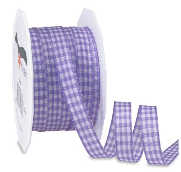 Ruban textile carreau de vichy 20-m-rouleau 10 mm lavande/blanc