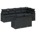 Ensemble de canapé de jardin 7 pièces avec coussins Noir Rotin synthétique