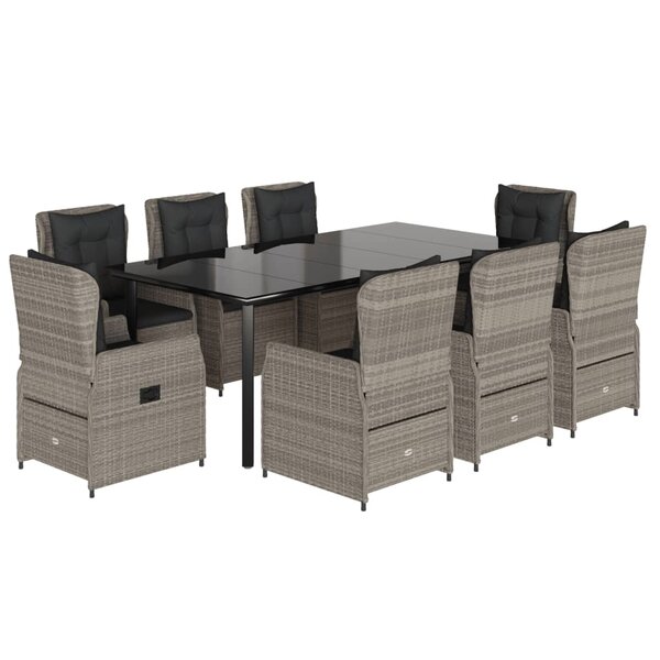 vidaXL Ensemble à manger de jardin et coussins 9 Pièces gris clair rotin