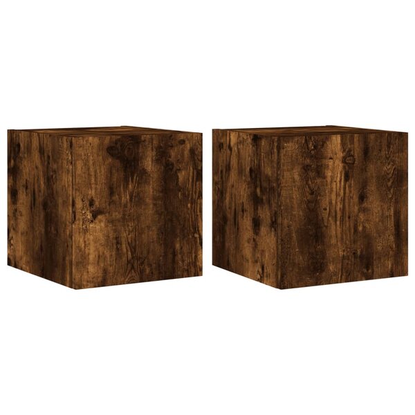 vidaXL Meubles TV muraux et lumières LED 2Pièces chêne fumé 30 5x35x30 cm
