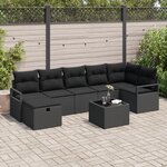 Canapé de Jardin 8 Pièces avec Coussins Noir Poly Rattan