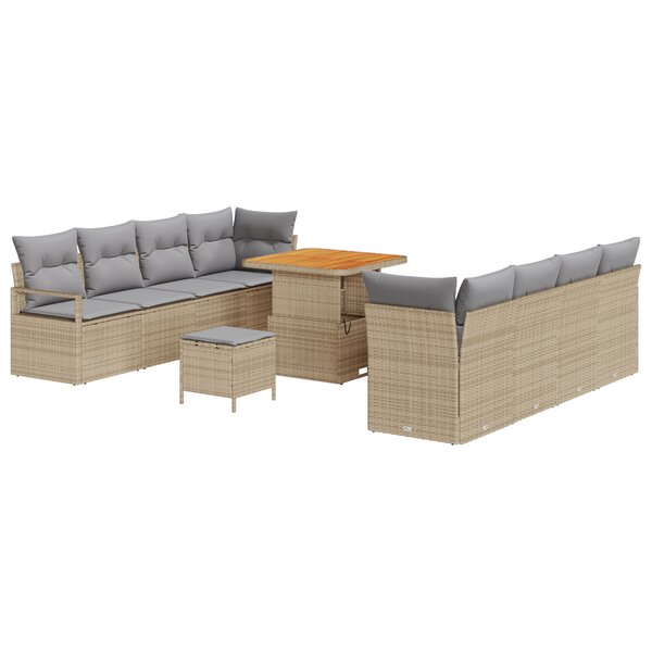 vidaXL Canapé de jardin 11 pièces avec coussins Beige Poly Rotin Acacia