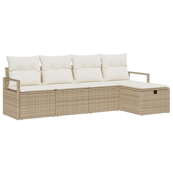 vidaXL Set de Canapé de Jardin 5 Pièces avec Coussins Beige Poly Rattan