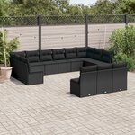 vidaXL Salon de jardin avec coussins 13 Pièces noir résine tressée