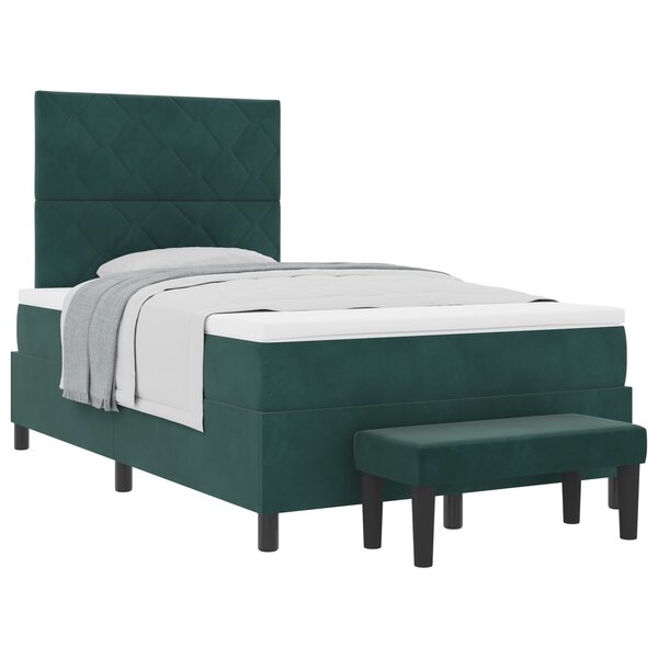 vidaXL Lit à ressort avec matelas et banc vert foncé 120x190 cm en velours