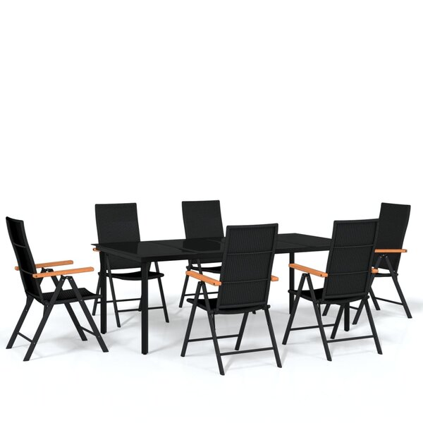 vidaXL Ensemble à manger de jardin 7 Pièces Noir