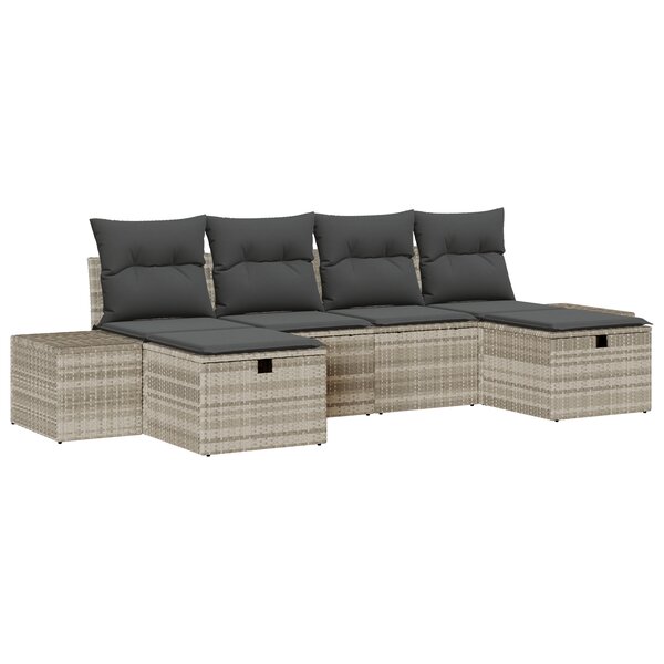 vidaXL Ensemble de canapé de jardin 6 pièces avec coussins gris clair en poly rattan