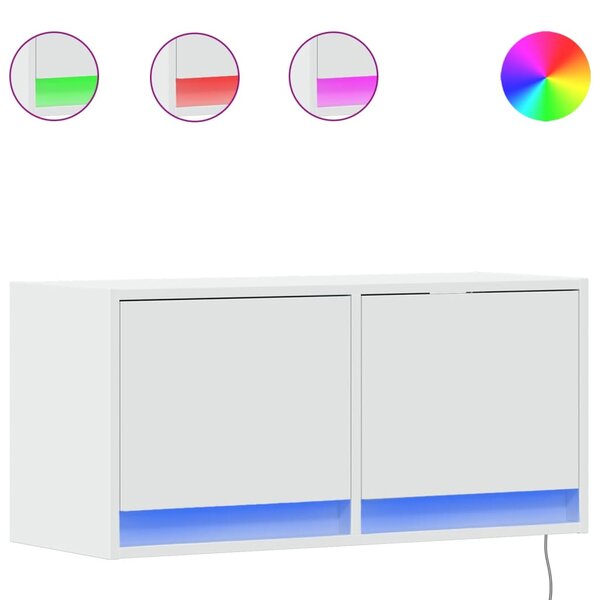 vidaXL Meuble TV mural avec lumières LED blanc 80x31x35 cm