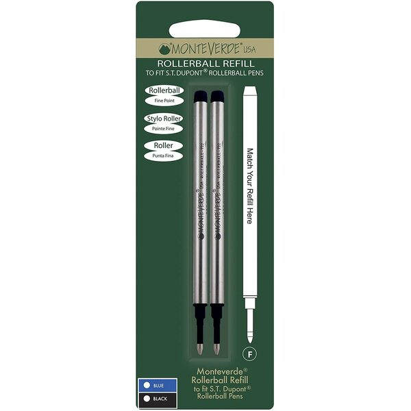 Blister 2 recharges roller noir pointe fine compatible avec dupont monteverde
